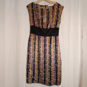 Trina Turk Silk Gold Geometric Print Sleeveless Sheath Dress Size 6